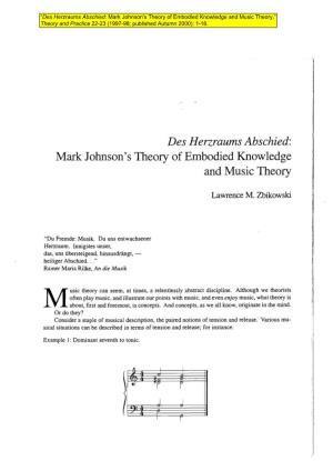 Des Herzraums Abschied: Mark Johnson's Theory of Embodied Knowledge and Music Theory