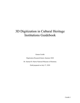 3D Digitization in Cultural Heritage Institutions Guidebook