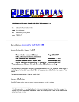 July 21-22, 2007, LNC Meeting Minutes