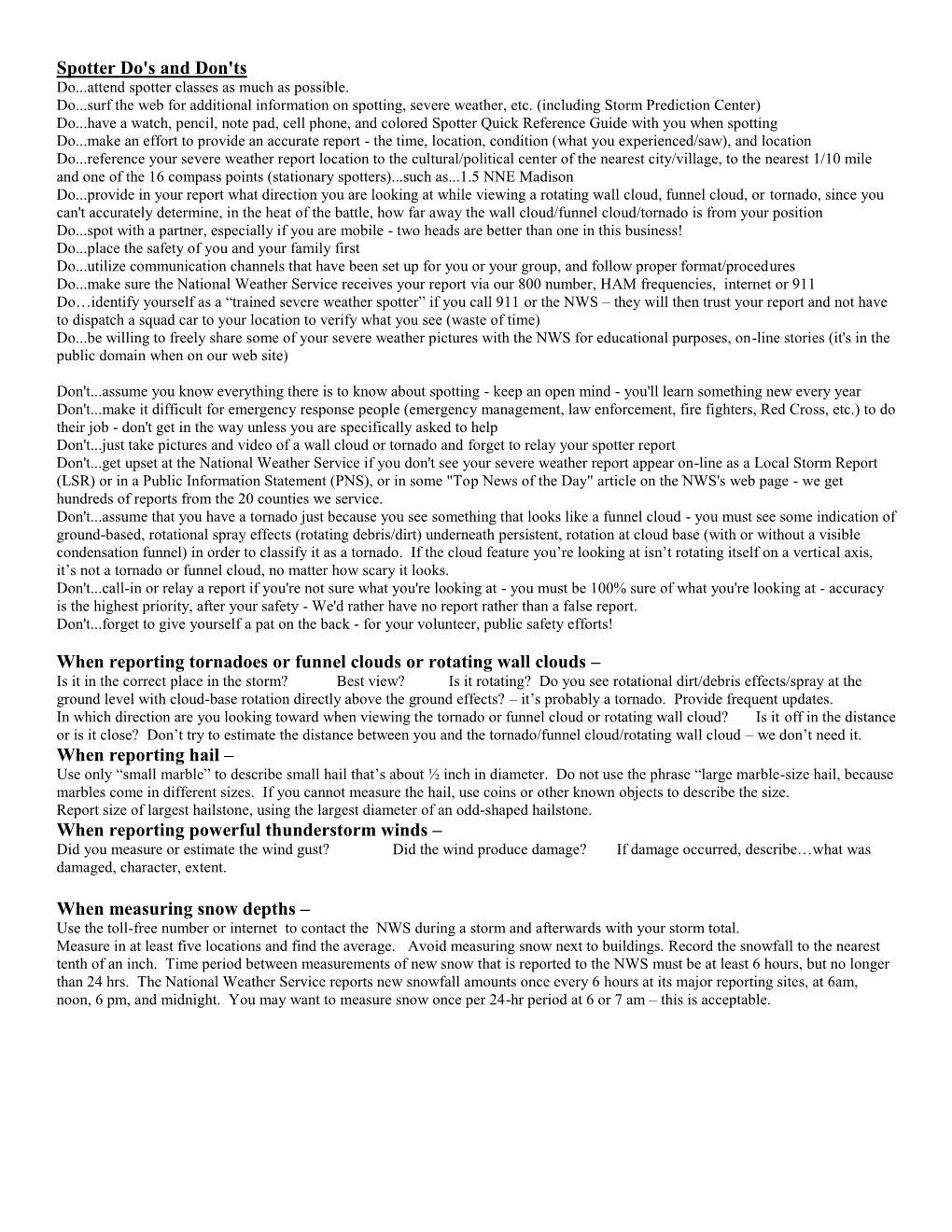 Spotter Do's and Don'ts When Reporting Tornadoes Or Funnel