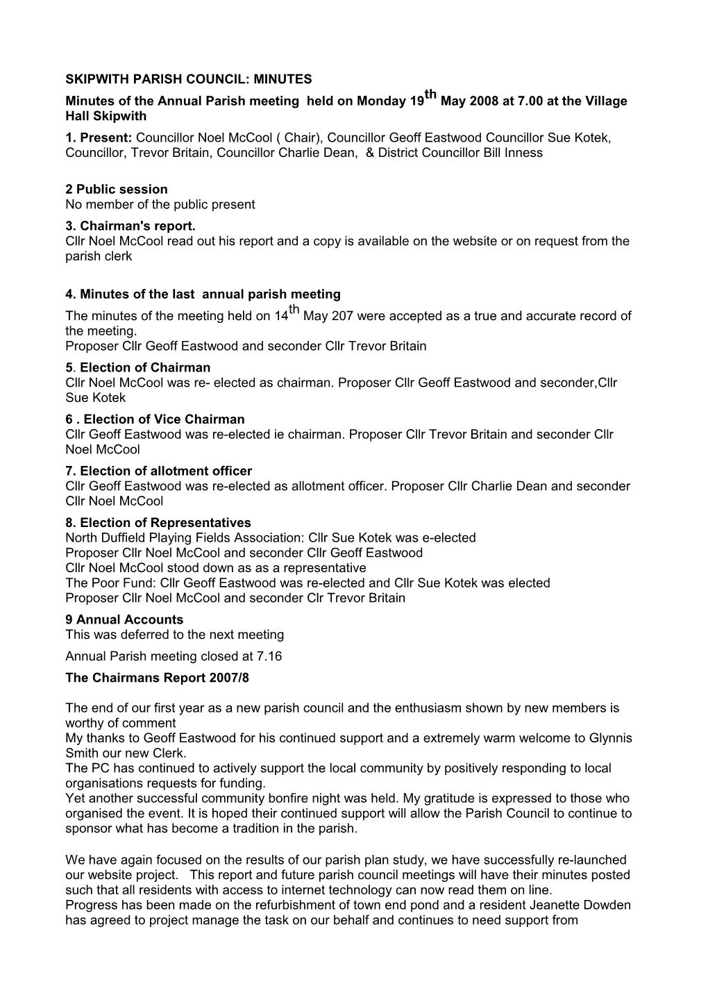 Skipwith Parish Council: Minutes