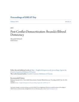 Post-Conflict Democritization: Rwanda's Illiberal Democracy