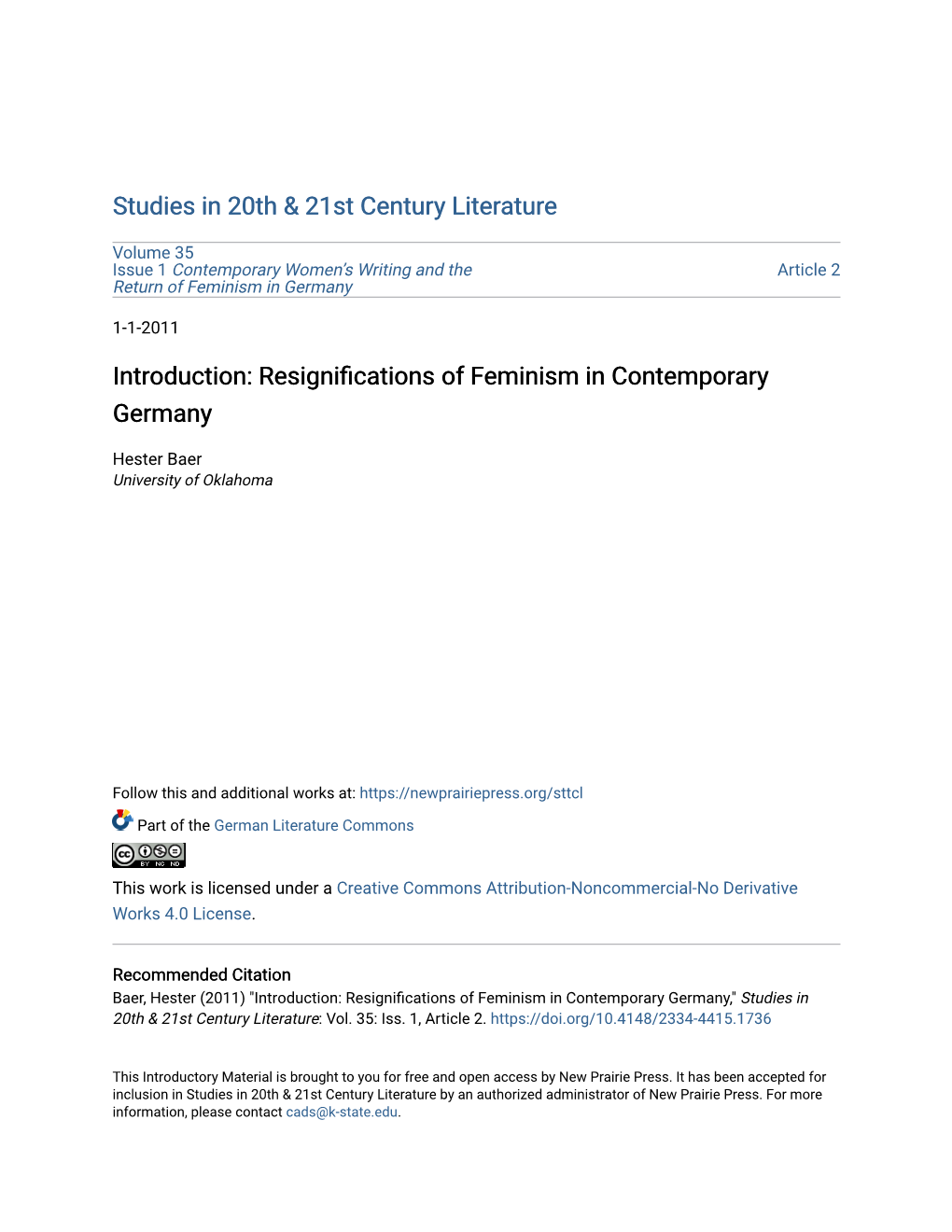 Introduction: Resignifications of Feminism in Contemporary Germany