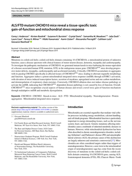 ALS/FTD Mutant CHCHD10 Mice Reveal a Tissue-Specific Toxic Gain