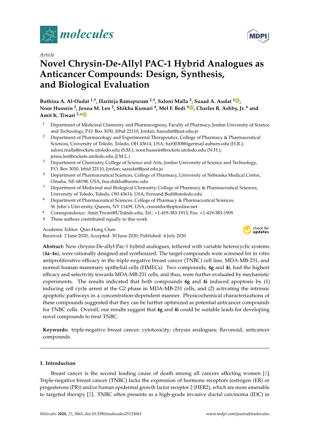 Novel Chrysin-De-Allyl PAC-1 Hybrid Analogues As Anticancer Compounds: Design, Synthesis, and Biological Evaluation