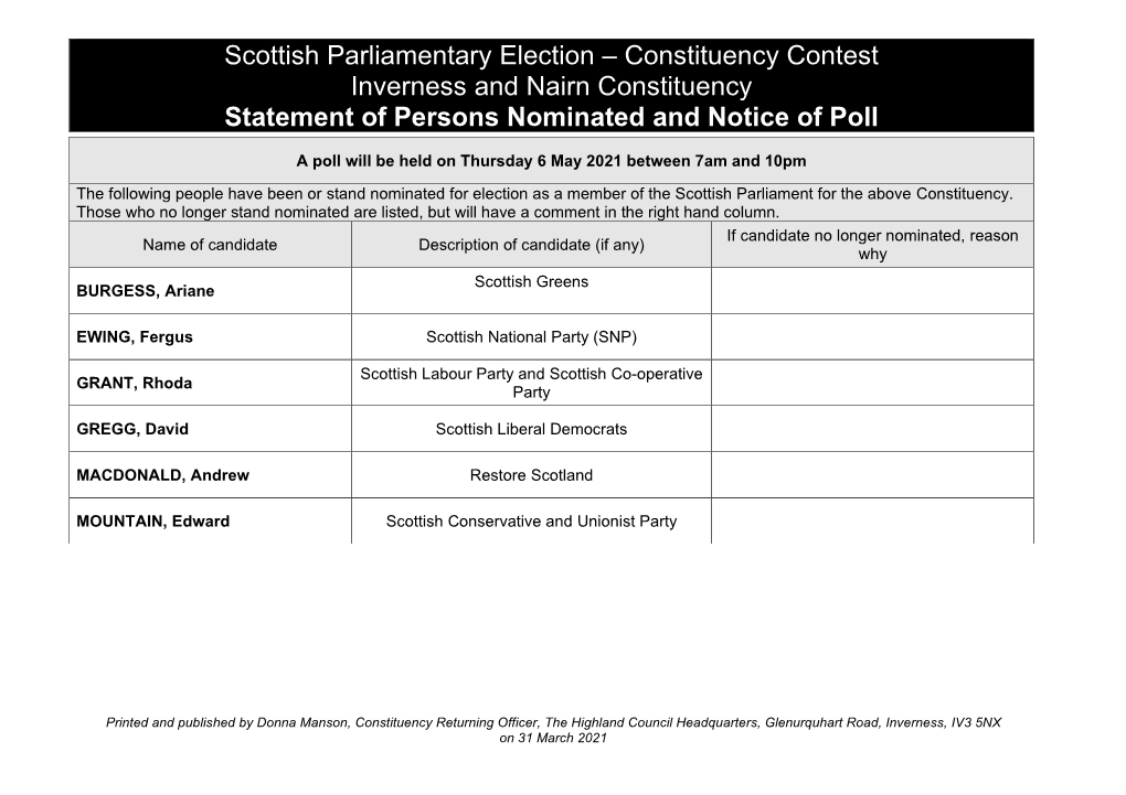 SP Notice of Poll and Situation of Polling Stations