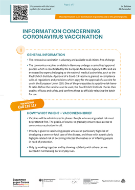 Information Concerning Coronavirus Vaccination
