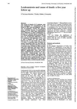 Leukoaraiosis and Cause of Death: a Five Year J Neurol Neurosurg Psychiatry: First Published As 10.1136/Jnnp.58.5.586 on 1 May 1995