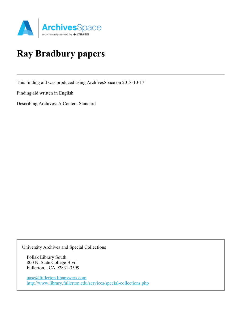 Ray Bradbury Papers