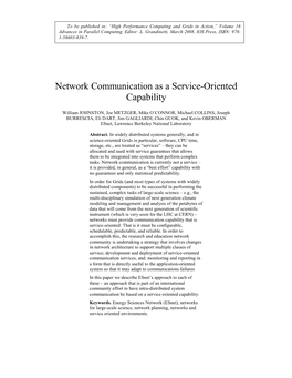 Network Communication As a Service-Oriented Capability