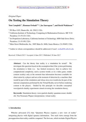 On Testing the Simulation Theory
