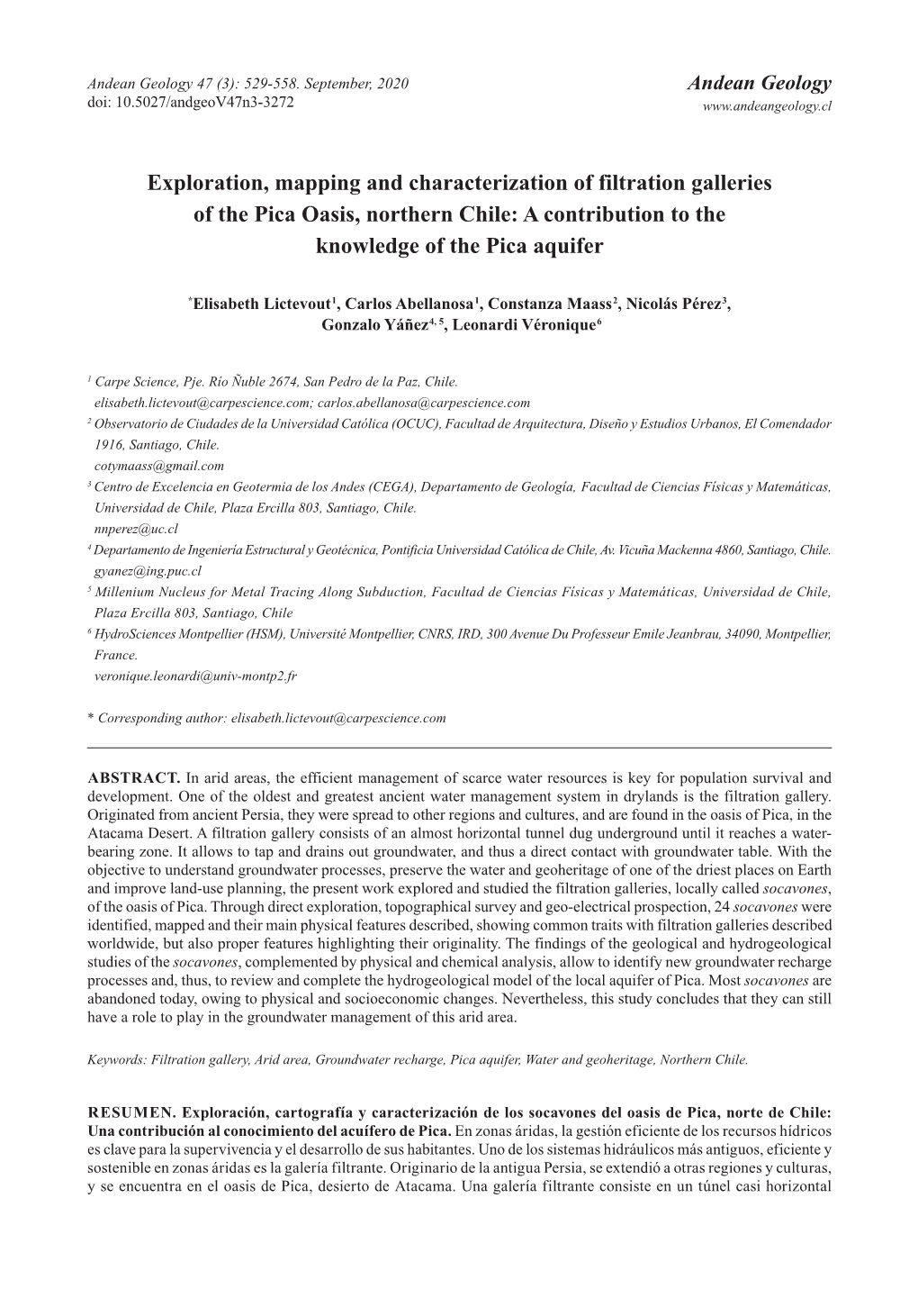 Exploration, Mapping and Characterization of Filtration Galleries of the Pica Oasis, Northern Chile: a Contribution to the Knowledge of the Pica Aquifer