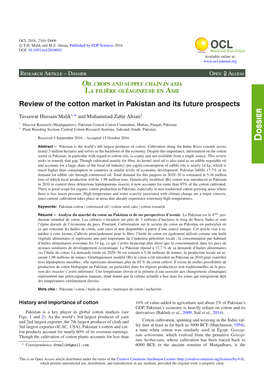 Review of the Cotton Market in Pakistan and Its Future Prospects