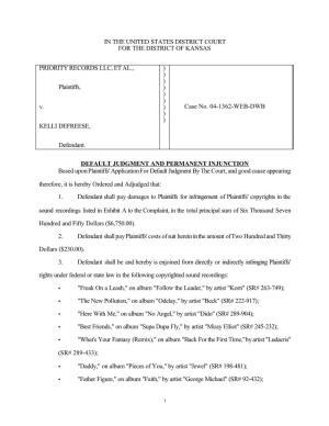 RIAA/Defreese/Proposed Default Judgment and Permanent Injunction