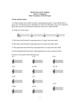 1 Bard Conservatory Seminar Theory Component Basic Taxonomy Of