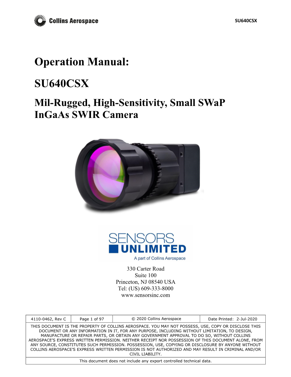 User Manual SU640CSX Ingaas Camera