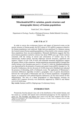 Mitochondrial DNA Variation, Genetic Structure and Demographic History of Iranian Populations