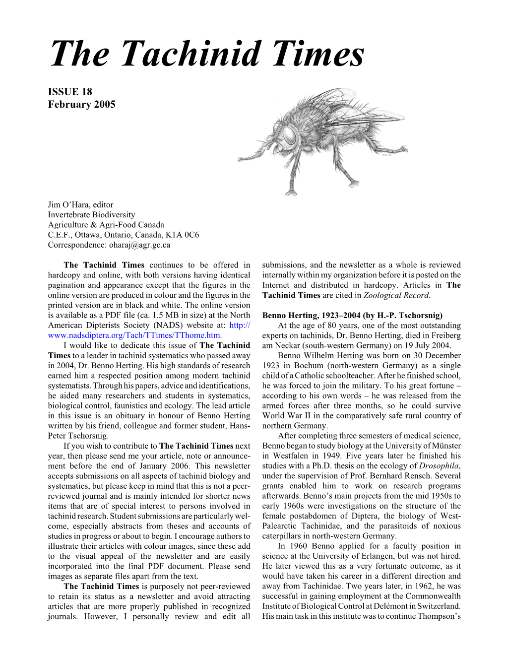 View the PDF File of the Tachinid Times, Issue 18