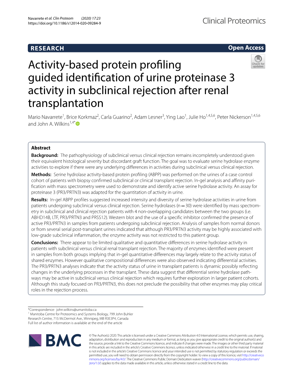 Activity-Based Protein Profiling Guided Identification of Urine Proteinase 3