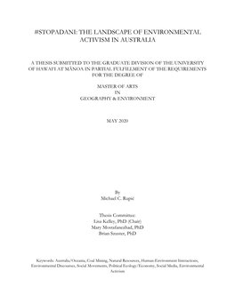 Stopadani: the Landscape of Environmental Activism in Australia