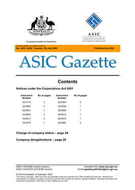 Commonwealth of Australia Gazette ASIC 32/02 Dated 30 July 2002