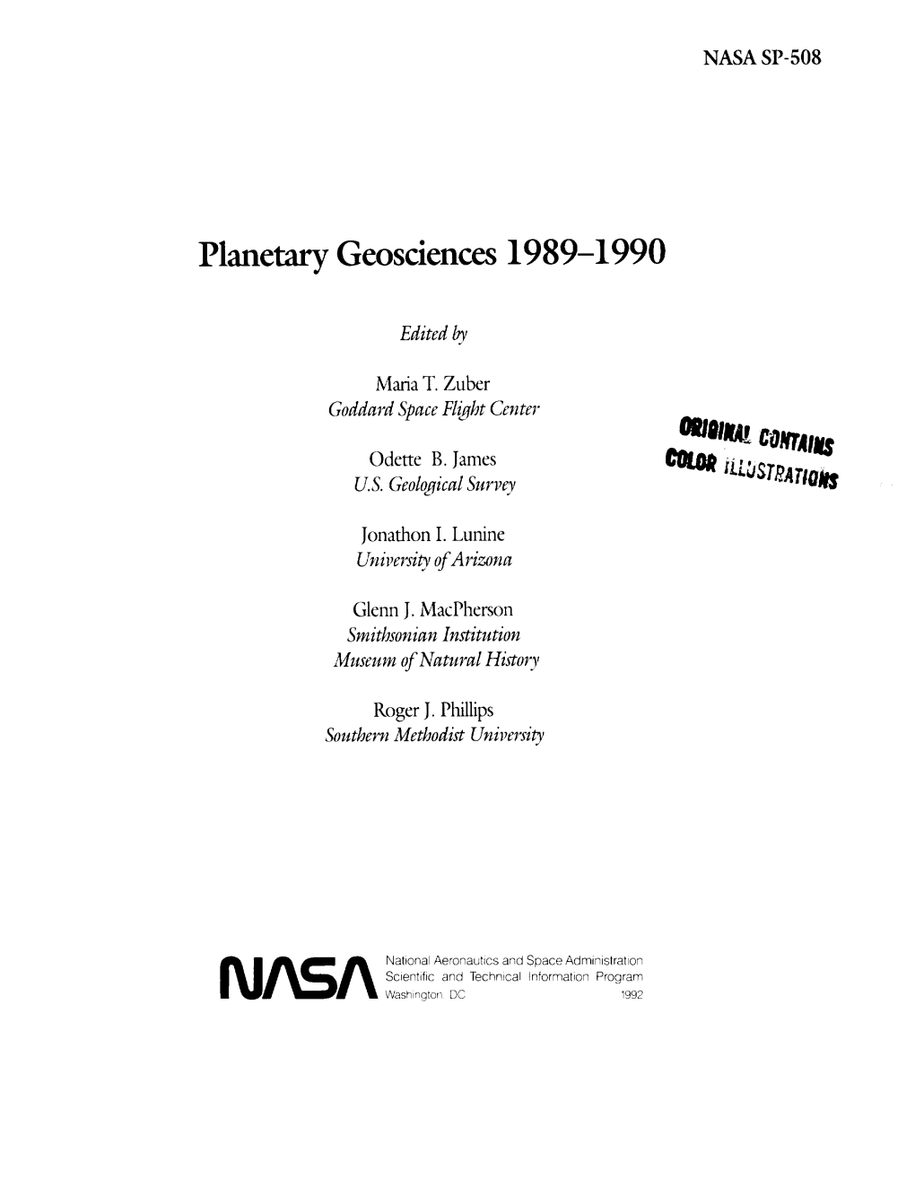 Planetary Geosciences 1989-1990