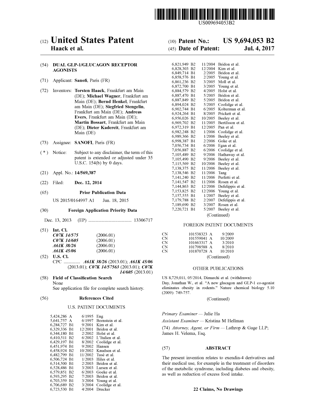 (12) United States Patent (10) Patent No.: US 9,694,053 B2 Haack Et Al