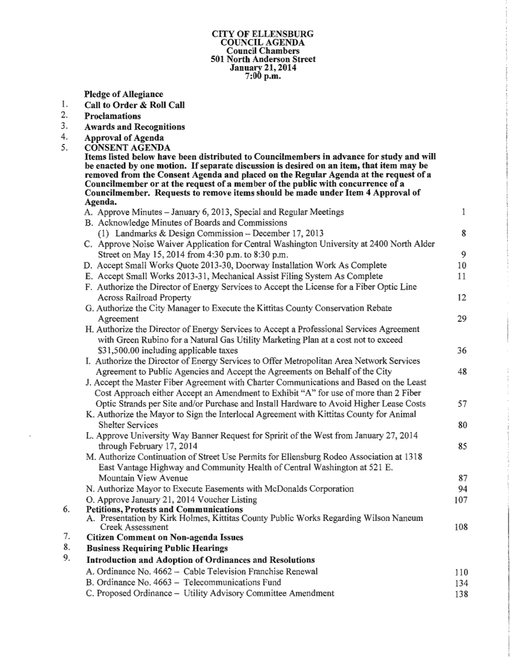 January 6, 2013, Special and Regular Meetings 1 B. Acknowledge Minutes of Boards and Commissions (I) Landmarks & Design Commission - December 17, 2013 8 C