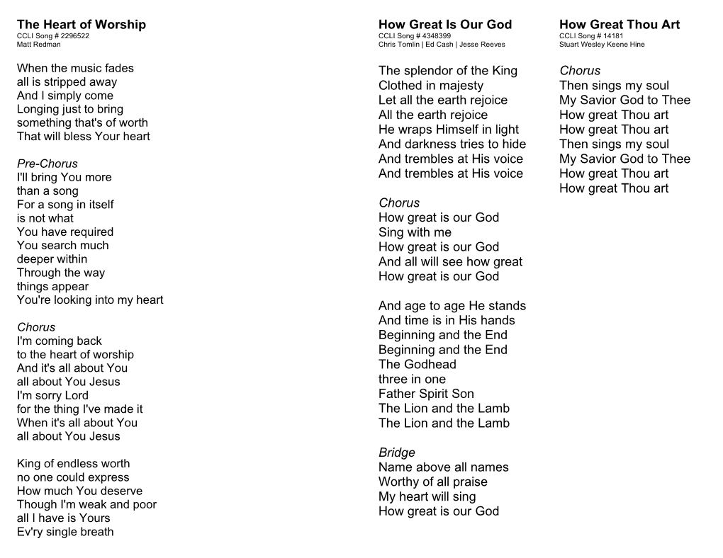 The Heart of Worship How Great Is Our God the Splendor of the King Clothed in Majesty Let All the Earth Rejoice All the Earth Re