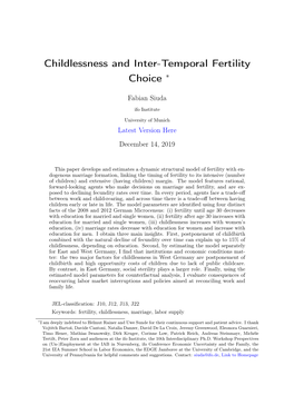Childlessness and Inter-Temporal Fertility Choice ∗