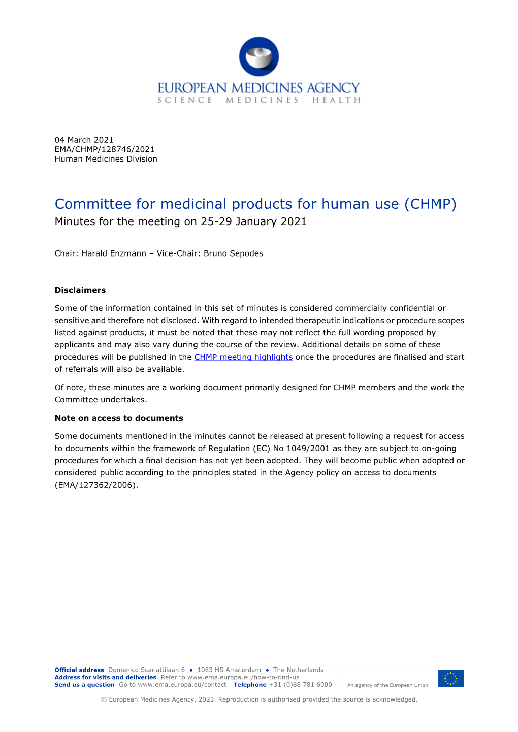 Minutes of the CHMP Meeting 25-29 January 2021