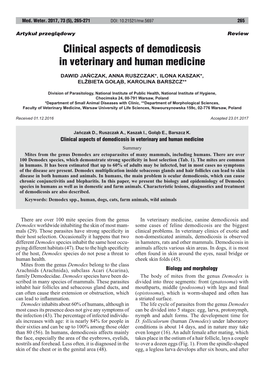 Clinical Aspects of Demodicosis in Veterinary and Human Medicine