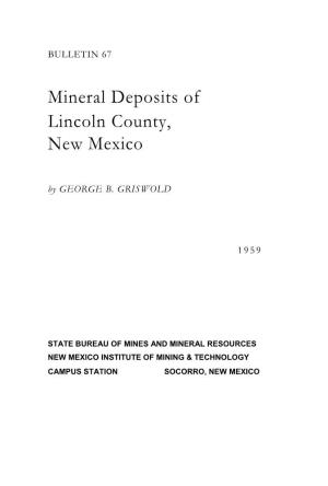 Mineral Deposits of Lincoln County, New Mexico