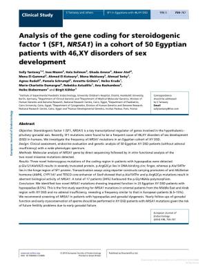 Analysis of the Gene Coding for Steroidogenic Factor 1 (SF1, NR5A1) in a Cohort of 50 Egyptian Patients with 46,XY Disorders of Sex Development