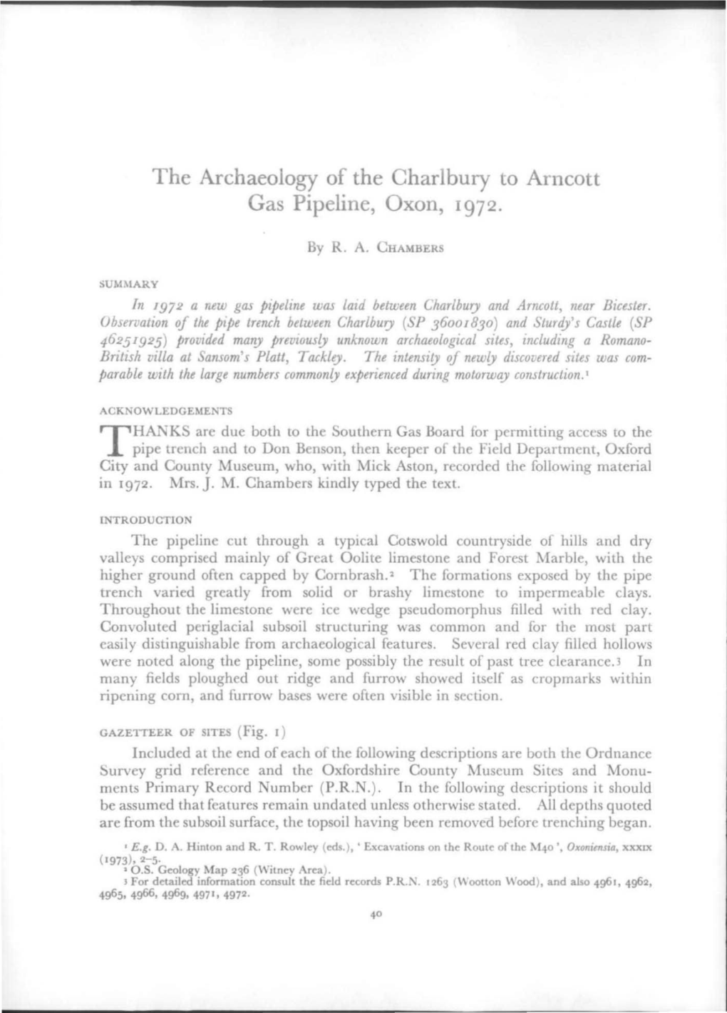 The Archaeology of the Charlbury to Arncott Gas Pipeline, Oxon, 1972
