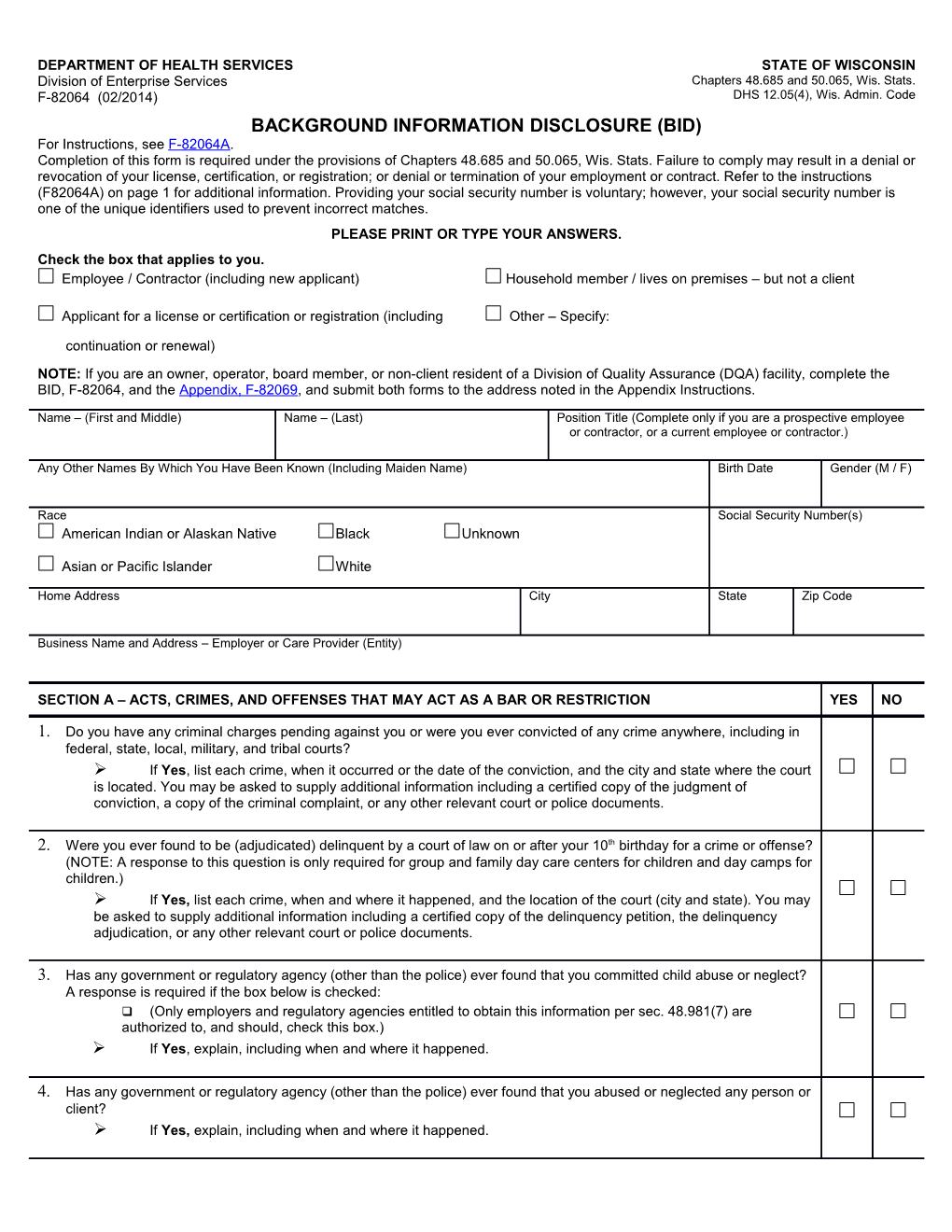 Background Information Disclosure (BID)