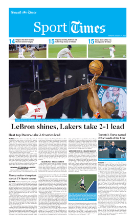 Lebron Shines, Lakers Take 2-1 Lead