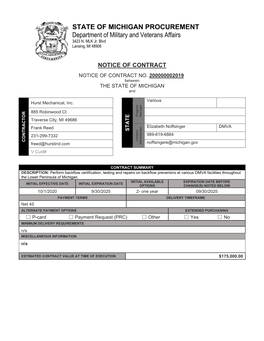 Notice of Contract (Cover Page)