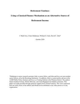 Retirement Tontines: Using a Classical Finance Mechanism As an Alternative Source of Retirement Income