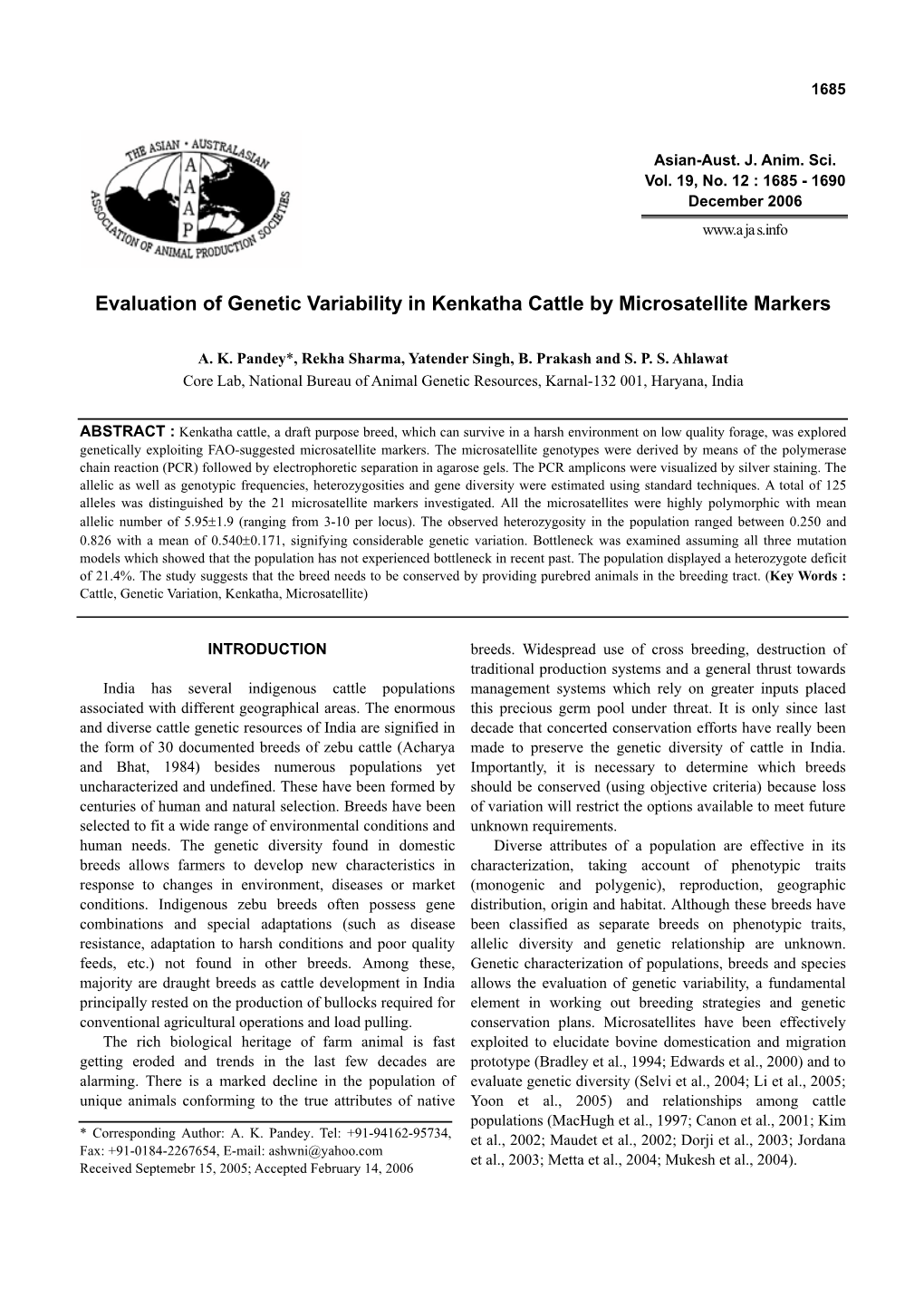 Evaluation of Genetic Variability in Kenkatha Cattle by Microsatellite Markers