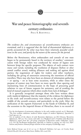 War and Peace: Historiography and Seventhcentury Embassies