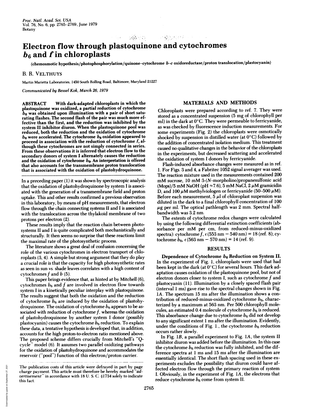 Electron Flow Through Plastoquinone and Cytochromes B6 and F