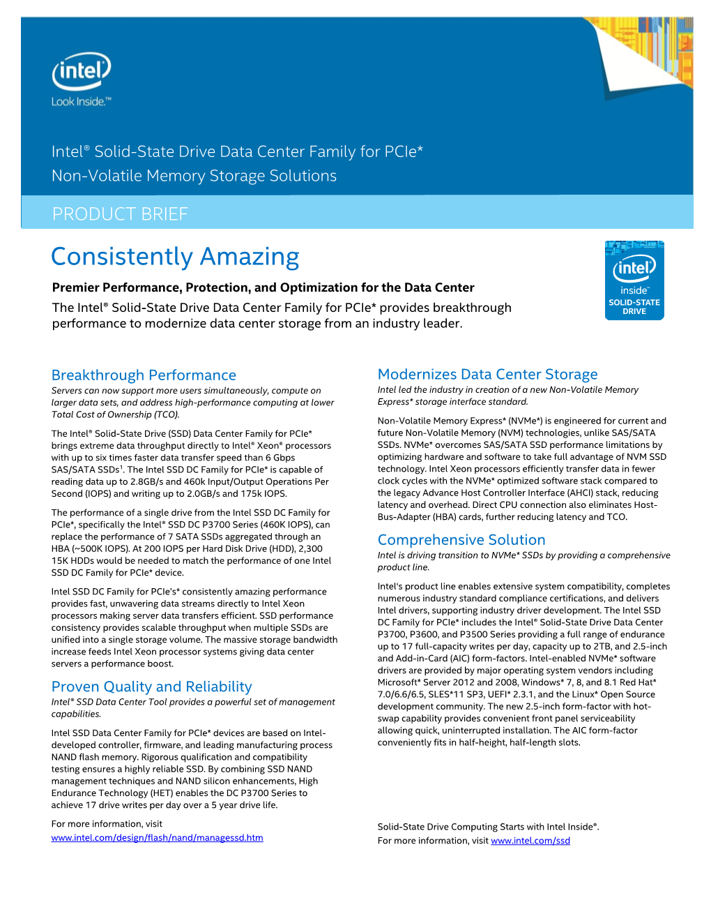 Intel® Solid-State Drive Data Center Family for Pcie Product Brief