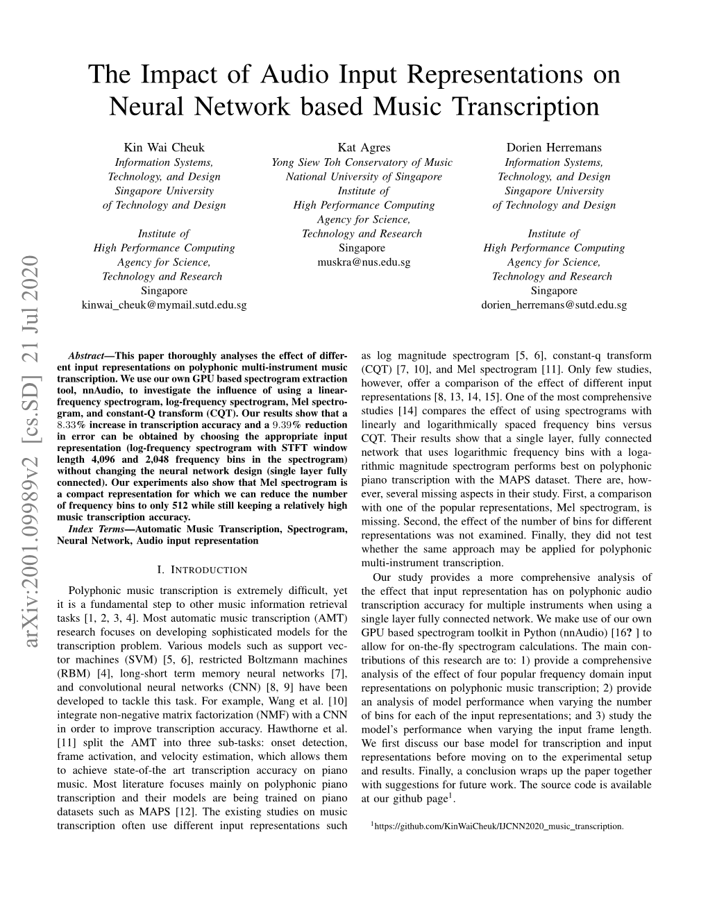 The Impact of Audio Input Representations on Neural Network Based Music Transcription