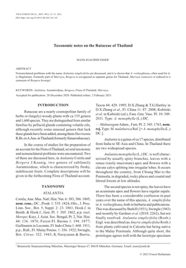 Taxonomic Notes on the Rutaceae of Thailand