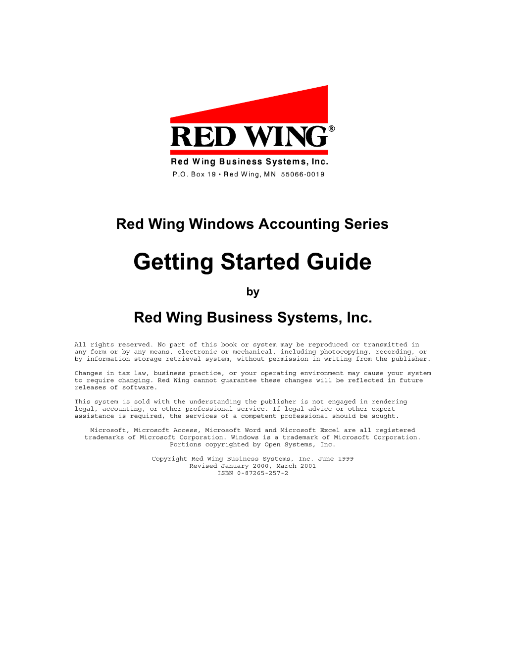 Red Wing Windows Accounting Series Getting Started Guide