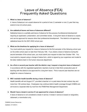 Leave of Absence (FEA) Frequently Asked Questions