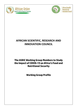 Working Group Members to Study the Impact of COVID-19 on Africa’S Food and Nutritional Security