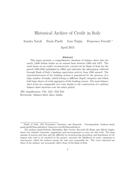Historical Archive of Credit in Italy