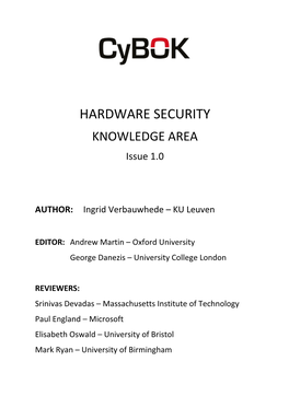 HARDWARE SECURITY KNOWLEDGE AREA Issue 1.0